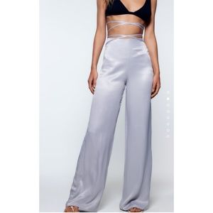 🚫SOLD🚫 Zara silver satin effect wide leg pants XS.